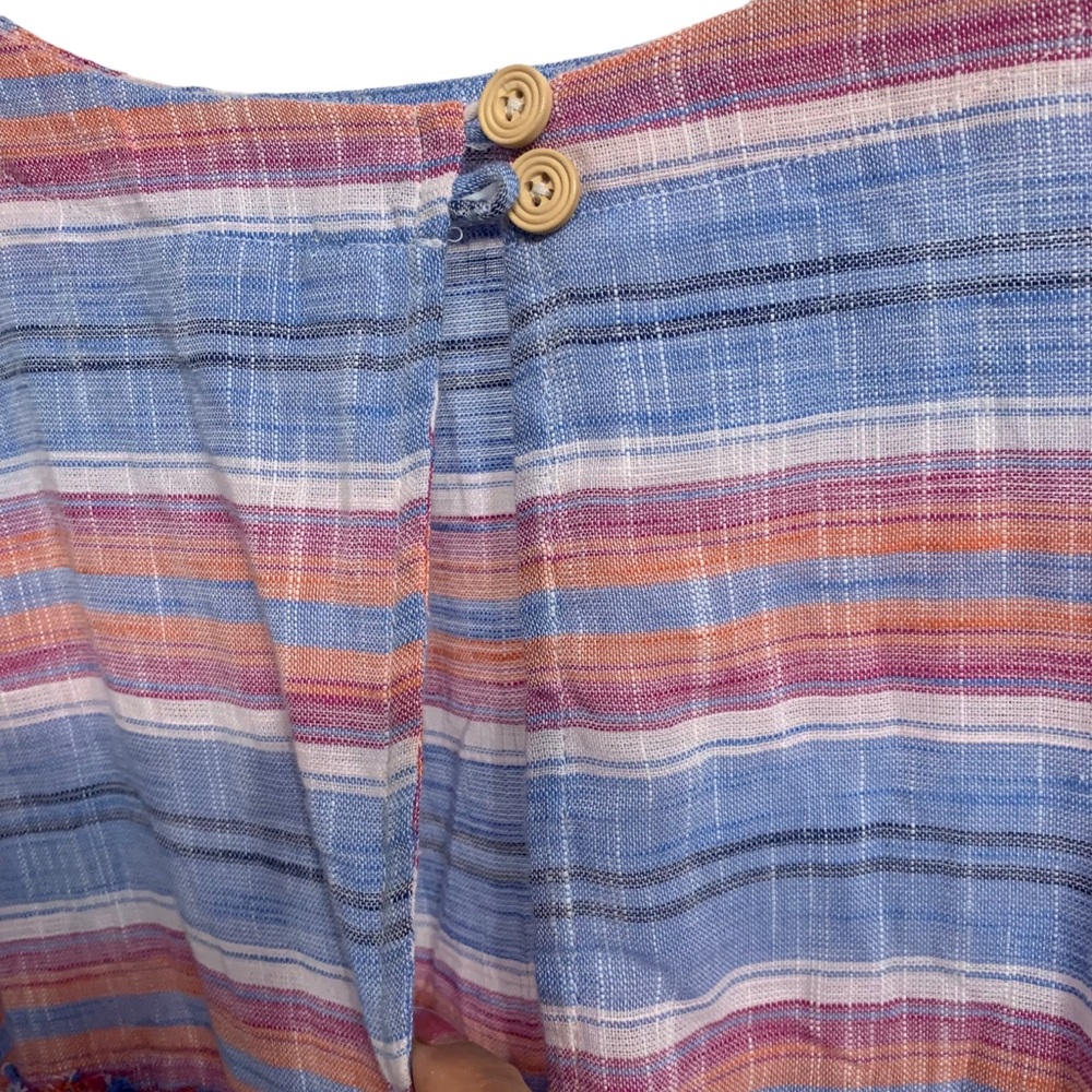 FREE PEOPLE SUMMER NIGHTS STRIPED COTTON TUNIC MINI DRESS SHORT BELL-SLEEVE TOP - Picture 7 of 16